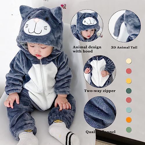 TONWHAR Unisex Baby Animal Halloween Costume Kid's and Toddler's Autumn Winter Outfits Jumpsuit(6-12 Months/Height:26"-29",Dark Gray Cat)