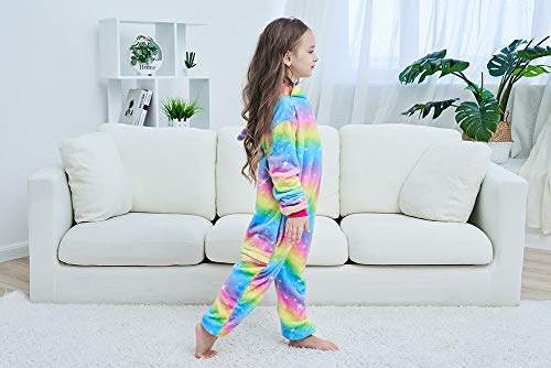 NewPlush Kids Animal Onesies Bright Yellow Galaxy Unicorn Cosplay Costumes Onesie Halloween Sleepwear For Girls Boys(8-10 Years)