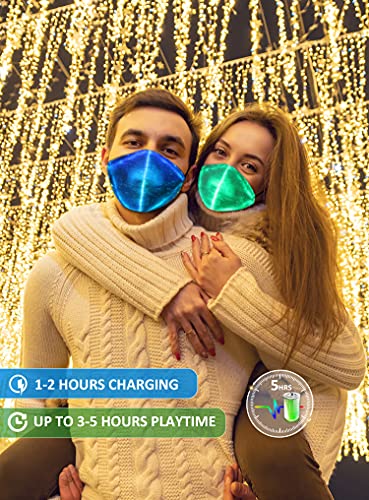 TECZERO 7 Color Lights LED Light up Face Mask USB Rechargeable Glowing Luminous Dust Mask for Christmas Party Festival Dancing Rave Masquerade Costumes (Face Mask)
