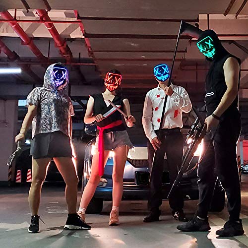 anroog Halloween Mask LED Light up Mask (2 Pack) Scary mask for Festival Cosplay Halloween Costume Masquerade Parties,Carnival (Red+Blue)