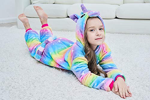 NewPlush Kids Animal Onesies Bright Yellow Galaxy Unicorn Cosplay Costumes Onesie Halloween Sleepwear For Girls Boys(8-10 Years)