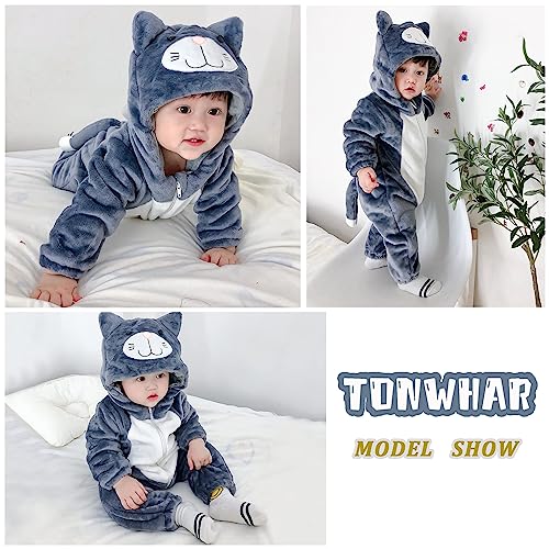 TONWHAR Unisex Baby Animal Halloween Costume Kid's and Toddler's Autumn Winter Outfits Jumpsuit(6-12 Months/Height:26"-29",Dark Gray Cat)