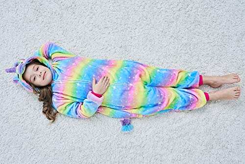 NewPlush Kids Animal Onesies Bright Yellow Galaxy Unicorn Cosplay Costumes Onesie Halloween Sleepwear For Girls Boys(8-10 Years)