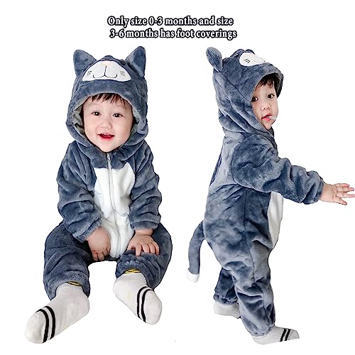 TONWHAR Unisex Baby Animal Halloween Costume Kid's and Toddler's Autumn Winter Outfits Jumpsuit(6-12 Months/Height:26"-29",Dark Gray Cat)