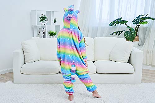 NewPlush Kids Animal Onesies Bright Yellow Galaxy Unicorn Cosplay Costumes Onesie Halloween Sleepwear For Girls Boys(8-10 Years)