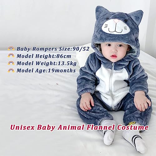TONWHAR Unisex Baby Animal Halloween Costume Kid's and Toddler's Autumn Winter Outfits Jumpsuit(6-12 Months/Height:26"-29",Dark Gray Cat)