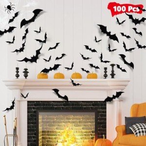 LUDILO 120pcs Bats Halloween Decoration: Halloween Bats Wall Décor Bats Stickers Wall Decals PVC 3D Wall Bats Scary Stickers Halloween Party Decorations Indoor Outdoor DIY Home Window Door Décor