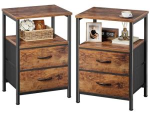 Set of 2 Rustic Nightstands with Drawers