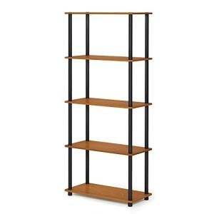 Furinno 5-Tier Corner Storage Shelves, Light Cherry
