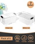 Clear Plastic Storage Bins with Lids - 6 Pack