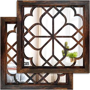 Wocred 2 PCS Rustic Caramel Square Wall Mirrors