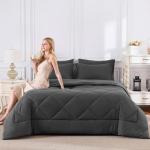 CozyLux Queen Dark Grey Comforter Set, 7 Pieces