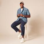 Men's Regular-Fit Short-Sleeve Denim Plaid Shirt