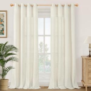 Beige 84-Inch Linen Curtains - Light Filtering Drapes
