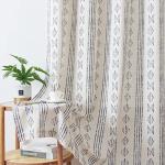 Boho Linen Blend Curtains - Blue Geometric 2 Panels