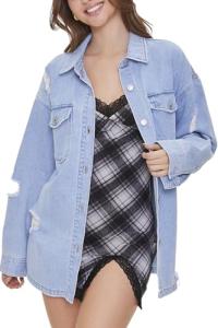 Forever 21 Light Denim Distressed Shacket, Small