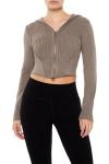 Forever 21 Women's Brown Hooded Zip-Up Sweater