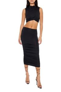 Forever 21 Women's Black Crop Top & Midi Skirt Set