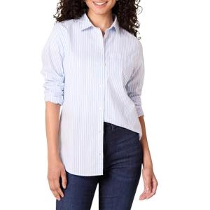 Amazon Essentials Women's Long-Sleeve Striped Shirt, Blue