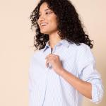 Amazon Essentials Women's Long-Sleeve Striped Shirt, Blue