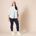 Amazon Essentials Women's Long-Sleeve Striped Shirt, Blue