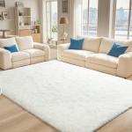 BENRON White Fluffy 4x6 Living Room Rug