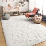 BENRON White Fluffy 4x6 Living Room Rug