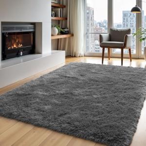 Zentavio Soft Fluffy Grey Area Rug 4x6