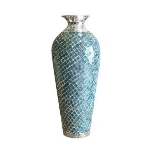 Geometric Metal Mosaic Floor Vase in Teal Silver