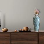 Geometric Metal Mosaic Floor Vase in Teal Silver