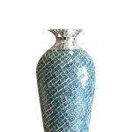 Geometric Metal Mosaic Floor Vase in Teal Silver