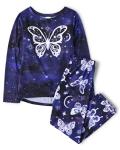 Girls Royal Blue Butterfly Pajama Set, 2-Piece