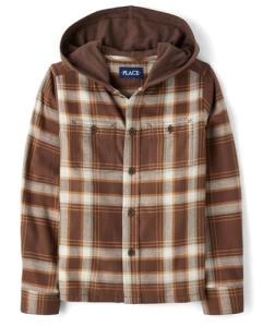 Boys' Long Sleeve Hooded Flannel Shirt - Plaid