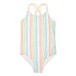 Hurley Girls' Striped One Piece Swimsuit, Ivory