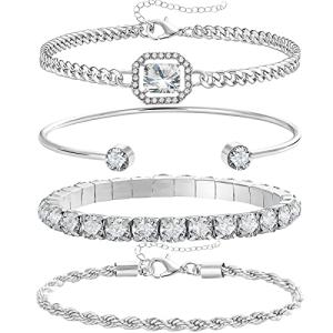 4 Pcs Dainty Silver Bracelets Set for Women