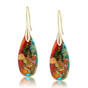 Sriomu Natural Healing Stone Fishhook Dangle Earrings