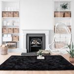 Noahas Fluffy Black Shag Area Rug 4x5.3 Feet