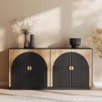 BELLEZE 65 Inch Fluted Buffet Cabinet - Camel