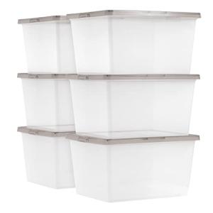 IRIS USA 24.5 Quart Snap Top Plastic Storage Bin, 6 Pack