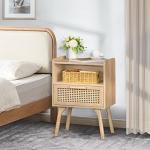 Lerliuo Boho Rattan Nightstand with Drawer