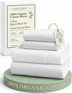 LANE LINEN Organic Cotton Queen Sheet Set - White