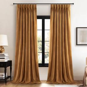 Gold Brown Velvet Pinch Pleat Curtains, 84 Inches