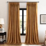 Gold Brown Velvet Pinch Pleat Curtains, 84 Inches