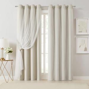 Beige 80% Blackout Curtains with Sheer Overlay