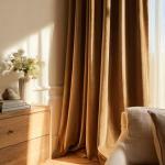 Gold Brown Velvet Pinch Pleat Curtains, 84 Inches