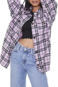 Forever 21 Women's Lavender Plaid Button-Up Shacket