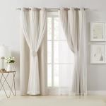Beige 80% Blackout Curtains with Sheer Overlay