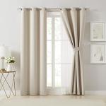 Beige 80% Blackout Curtains with Sheer Overlay