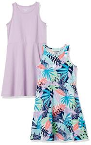 Girls' Knit Tank Play Dress, 2-Pack, Purple/Tropical