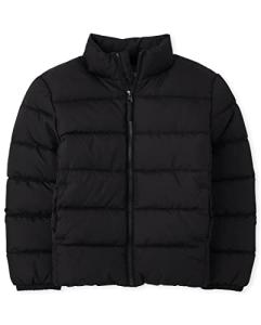 Boys' Medium Weight Black Puffer Jacket, Water-Resistant
